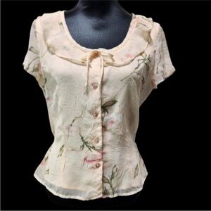 VTG Farouche by Lori Weidner Pastel Peach Floral Button-down Blouse (10)